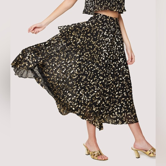 Lost And Wander Skirt All That Glitters Midi Ruffle Gold Metallic Foil - Picture 1 of 15